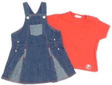 Abito jeans PRENATAL bavaglino gonna e maglietta - taglia 68 blu rosso carino