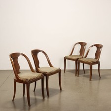 Sedie a Gondola Antiche Noce Seduta Imbottita Set 4 Sedie Italia XIX Secolo