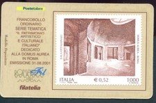 ITALIA 2001 ROMAFIL 2002 DOMUS AUREA ROMA TESSERA FILATELICA