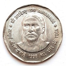 India 2 rupie 1998 Sri Aurobindo UNC (#9281)