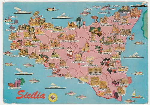Sicilia cartolina cartina - -,