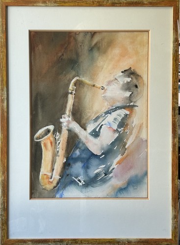 Grande aquarelle signée aniq - aquarelle,