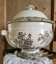 Fine '800 Grande Zuppiera Ceramica Colandine S C Richard ? Pasquinucci  Livorno