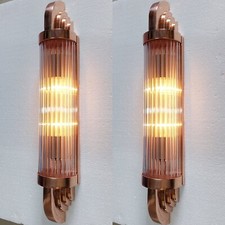 Coppia applique da parete antiche vintage art deco rame asta vetro nave luce