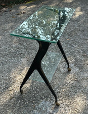 Tavolino italiano modernariato anni 50 legno su ruote ripiani in vetro Torino