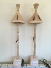 Coppia lampade nuove stile etnico in pergamena, paglia, base in gesso, 75 cm