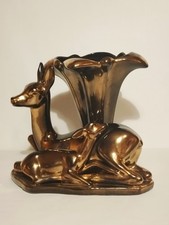 Vaso con cerbiatti ceramica Coronetti Cunardo anni 60, vintage