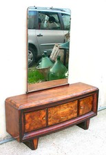 PETTINIERA STILE DECO RADICA DI NOCE E SPECCHIO ANNI 30 VANITY POSTAZIONE TRUCCO