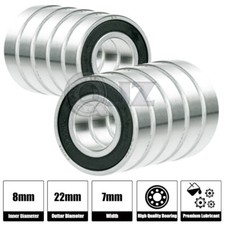 10x 608 Cuscinetto a sfera ABEC-3 8mm x22mm x 7mm Guarnizione in gomma Cuscinetto a sfera Skateboard