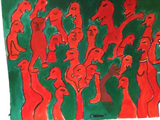 QUADRO DIPINTO A MANO ACRILICO SU CARTA cm 30 x 40 "STRANE FIGURE"