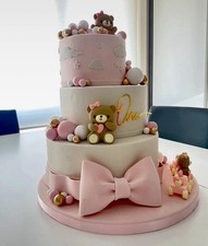 Torta Scenografica Orsetti Rosa Battesimo Personalizzabile Femmina Compleanno