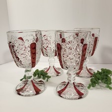 LG Wright margherita e pulsante strisce rubino vino calice vetro set di 4 Natale