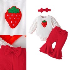 Tutina bambina tutti i giorni fascia fragola pantalone morbido neonato arco dolce