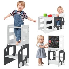 AIYAPLAY Scala Montessori 4 in 1 con 2 Lavagne e Set Tavolo e Sedia Bianco