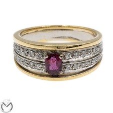 Anello in oro giallo 18 Kt 750 diamanti 0,16 ct e rubino 0,35 ct -302/VE-