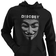 Felpa con cappuccio Anonymous Mask Disobey Vendetta Freedom Over Fear Liberty Revolution UK