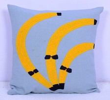 Copriletto Decorativo In Cotone Grigio Etnico Indiano Ricamato Per Divano 17"