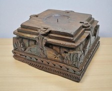 Antico di Legno Colonna Basamento Portacandele Pesante Originale Old Intagliato