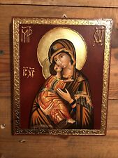 Icona Bizantina Dipinta A Mano Con Madonna Della Tenerezza E Gesù E Certificato