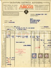 1938 GENOVA S. A. ARCOS Saldatura Elettrica Autogena *Fattura intestata 