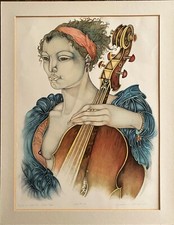 Giuliano Pini litografia 1984 Musicista  70x50 firmata numerata con dedica