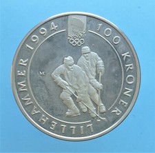NORVEGIA OLAV V 100 KRONER 1992 LILLEHAMMER 1994 MONETE DA COLLEZIONE ARGENTO