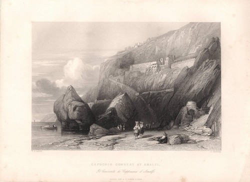 Stampa antica amalfi - antica, panorama