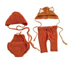 Set newborn 4 pezzi color mattone - Cappellini, pantalone e mutandina - Props