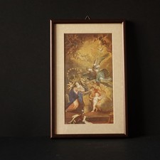 Stampa sacra vintage Annunciazione (1782) di Giacinto Diana – cornice legno 