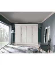 ARMADIO IN LEGNO CLASSICO 4 ANTE SHABBY BIANCO 300X68X255.