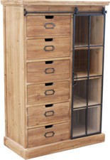 DecHome Mobile Credenza co 6 Cassetti Vetrina Damien Metallo Legno Marrone