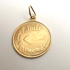 14k Gold A Date To Remember Circle Disc Charm Pendant Engravable
