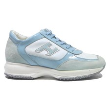 HOGAN scarpe da ginnastica donna leggere stringate bianche e blu chiaro sintetiche UK 5