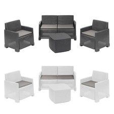 SET SALOTTO COMO EFFETTO RATTAN INTRECCIATO CON DIVANO POLTRONE TAVOLINO CONTENI