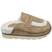 Pantofolina mocassino donna slingback camel interno pelliccia bianco fondo rocci