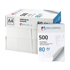 IMBALLAGGI 2000 - Risma Carta A4 per Stampante, 5 Risme da 500 Fogli 80 gr/mq