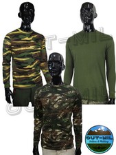 T-Shirt manica lunga in cotone stile militare Verde Militare, Mimetica Woodland