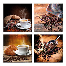 Quadri Caffè 4 Pezzi Stampa su Tela con Telaio in Legno Arredamento arte