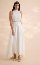 Maxi abito da sposa Freemans in raso e pizzo avorio UK 22 (fm183-2)