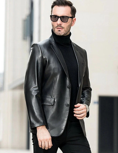 Men leather blazer jacket - men's,