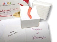 Ciondolo di Corallo RosA in Corno Portafortuna con Argento 925 Pendente Gioiello