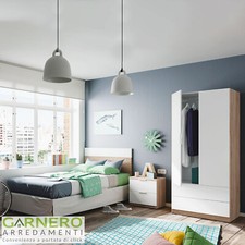 Cameretta completa ABBEY bambini ragazzi bianco/legno armadio testiera comodino