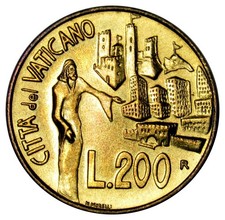 Vatican 200 Lire coin 1991