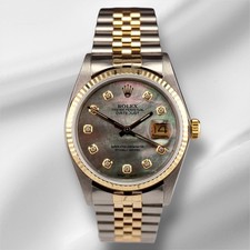 Rolex Datejust 36Mm 18K Yg E Acciaio Quadrante Nero MOP Con Diamanti 16013