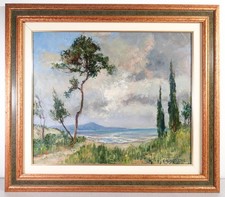 ⚜️ QUADRO FIRMATO PIER ANTONIO GARIAZZO 1962 PAESAGGIO MARE DIPINTO OLIO TAVOLA