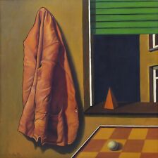 Otello Rufo scena metafisica interna, notturno, grande dipinto ad olio originale