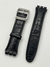 SWATCH 19mm-ECHTLEDER-Schwarz/Silber-Ersatzarmband-Uhrenarmband-original
