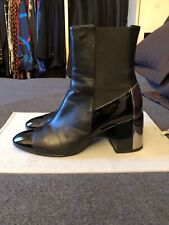 CASADEI LUSSO STIVALETTI CHELSEA BLACK PELLE VERNICE SILVER 39,5 9,5 US 6,5 UK