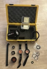 Lotto 2 misuratori di profondità da polso e strobo elica vintage Aqua Lung neri e arancioni subacquei