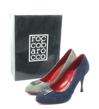 Scarpa Donna Rocco Barocco Decoltè Blu grigio Scamosciato Tacco 9 Vera Pelle 